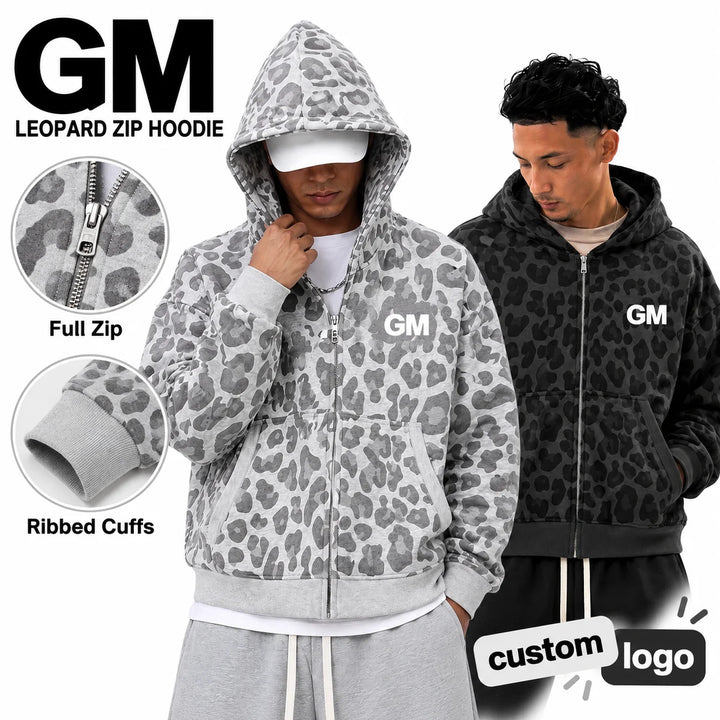 Leopard-Print Full-Zip Fleece Hoodie Sample