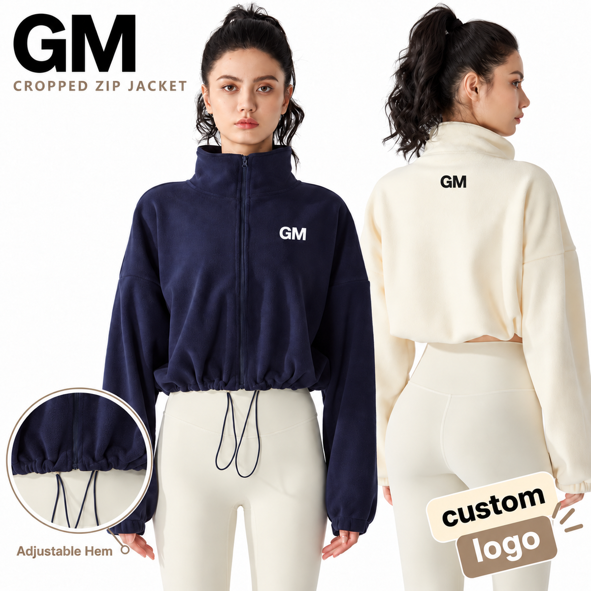 GM Women's Winter Plus Size Long Sleeve Polar Stand Collar Fleece Full-Zip Thick Warm Plush Loose Front Windproof Anti-static