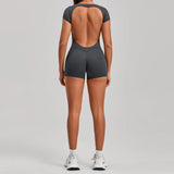 Short-Sleeve Open-Back Yoga Jumpsuit Sample