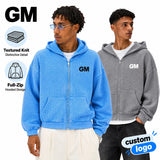 Vintage-Washed Waffle Knit Full-Zip Hoodie Sample