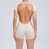 Short-Sleeve Open-Back Yoga Jumpsuit Sample