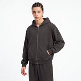 Relaxed Full-Zip Washed Poly Cotton Fleece Zip Hoodie Sample