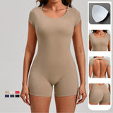 Short-Sleeve Open-Back Yoga Jumpsuit Sample