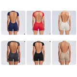 Short-Sleeve Open-Back Yoga Jumpsuit Sample