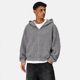 Vintage-Washed Waffle Knit Full-Zip Hoodie Sample
