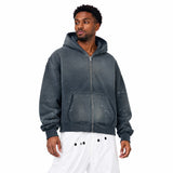 Washed Paint-Splatter Zip-Up Fleece Hoodie Sample