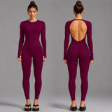 Seamless Open Back Long Sleeve Thumb Hole Yoga Jumpsuit Sample