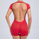 Short-Sleeve Open-Back Yoga Jumpsuit Sample