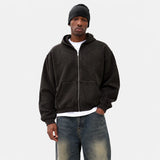 Vintage-Washed Waffle Knit Full-Zip Hoodie Sample