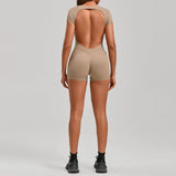 Short-Sleeve Open-Back Yoga Jumpsuit Sample