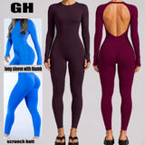 Seamless Open Back Long Sleeve Thumb Hole Yoga Jumpsuit Sample