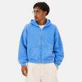 Vintage-Washed Waffle Knit Full-Zip Hoodie Sample