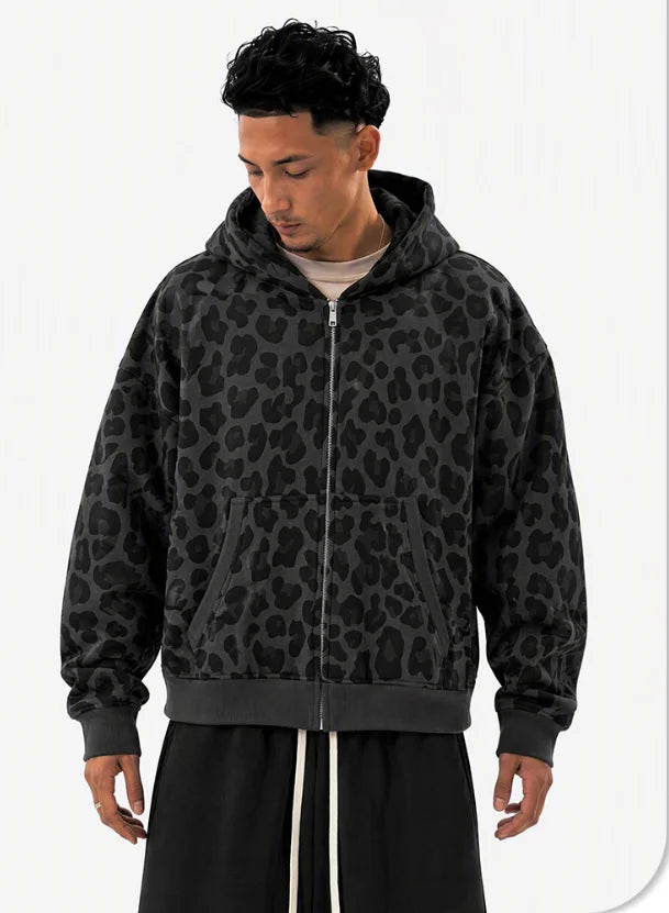Leopard-Print Full-Zip Fleece Hoodie Sample