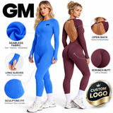 Seamless Open Back Long Sleeve Thumb Hole Yoga Jumpsuit Sample