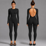 Seamless Open Back Long Sleeve Thumb Hole Yoga Jumpsuit Sample