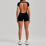 Short-Sleeve Open-Back Yoga Jumpsuit Sample