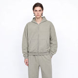 Relaxed Full-Zip Washed Poly Cotton Fleece Zip Hoodie Sample