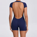 Short-Sleeve Open-Back Yoga Jumpsuit Sample