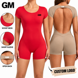 Short-Sleeve Open-Back Yoga Jumpsuit Sample