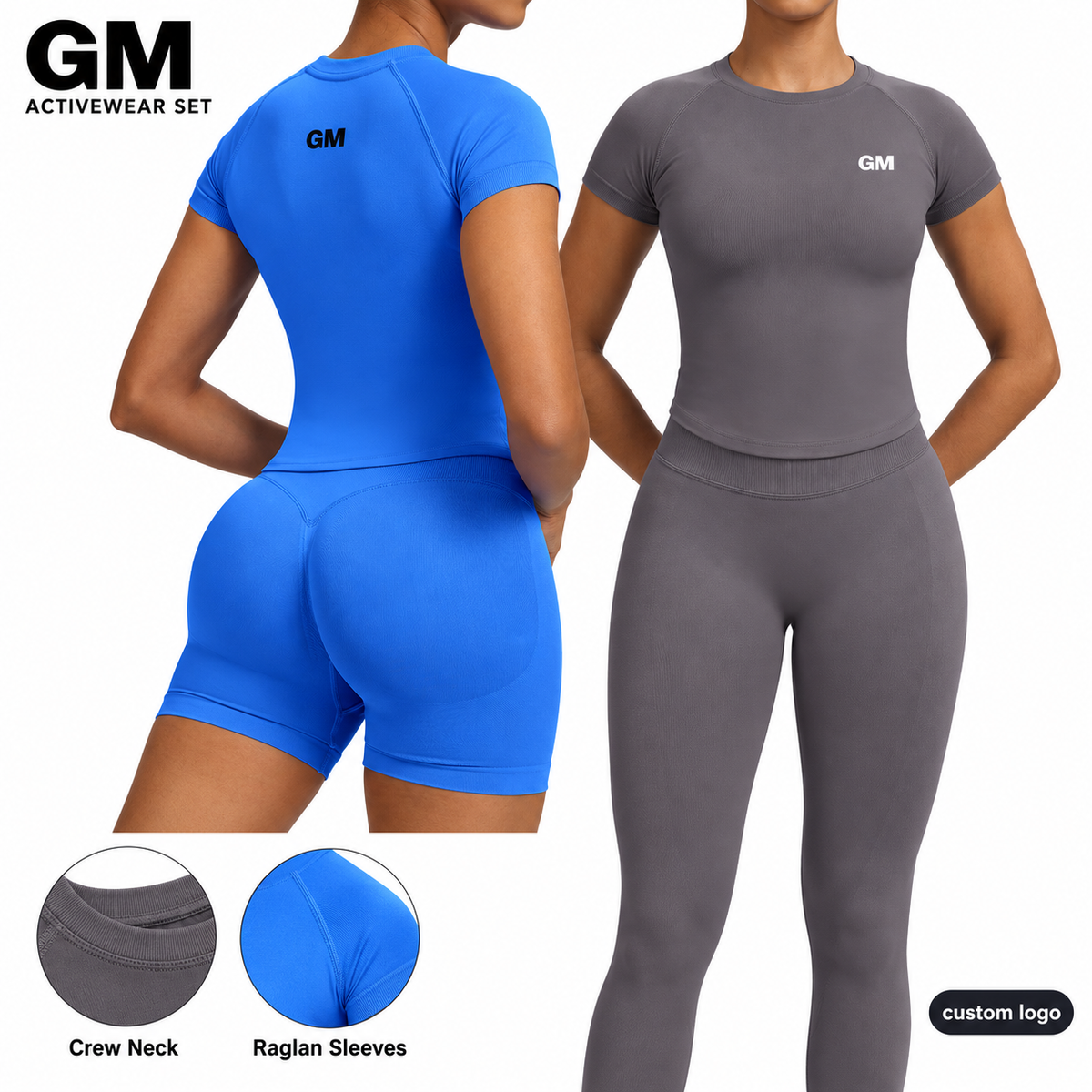 GM Newest Women Yoga Clothes Sports Short Sleeve Tops High Waist Running Shorts Scrunch Butt Leggings 2 Piece Seamless Yoga Set