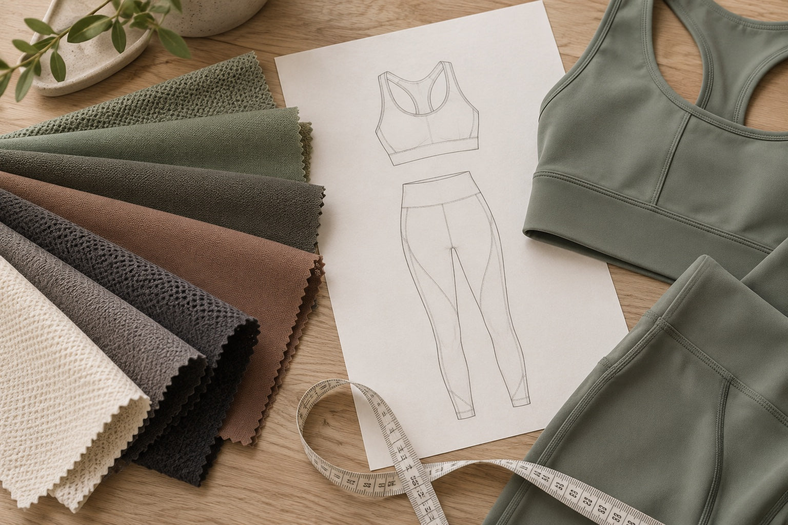 Illustration of fabric swatches, design sketches and sample development